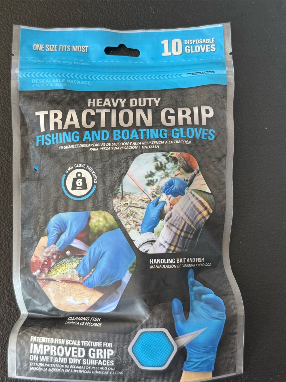 Fishing gloves 60 totalHeavy Duty Traction Grip Disposable Gloves Blue (10/pk) 6